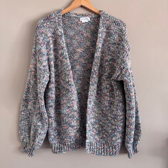 Lovers and Friends Rainbow Pastel Chunky Knit Multi Colored Cardigan Size Medium - Picture 2 of 8